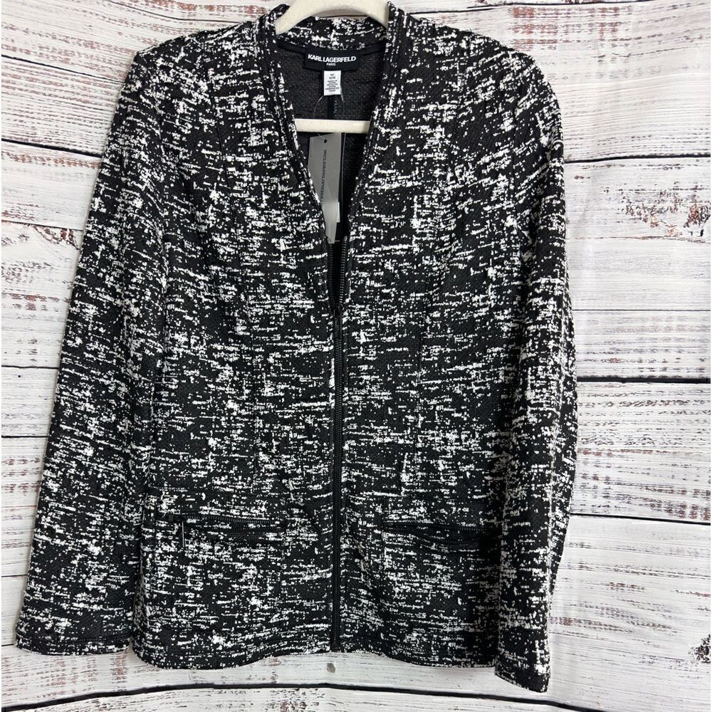Karl Lagerfeld Paris Jacket Womens Size Medium Full Zip Tweed light Preppy New